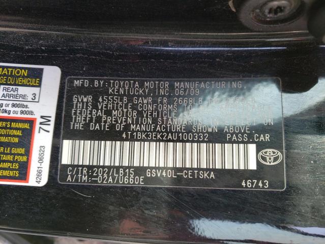 4T1BK3EK2AU100332 - 2010 TOYOTA CAMRY SE BLACK photo 12