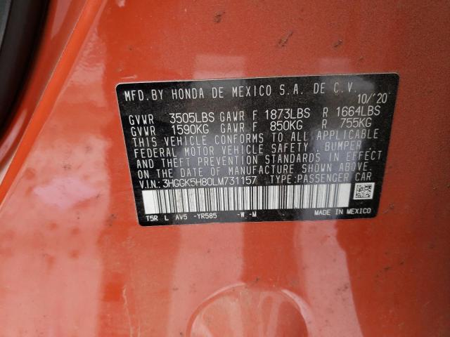 3HGGK5H80LM731157 - 2020 HONDA FIT EX ORANGE photo 13