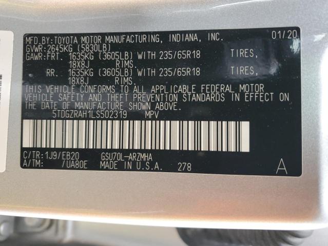 5TDGZRAH1LS502319 - 2020 TOYOTA HIGHLANDER XLE Boz foto 14