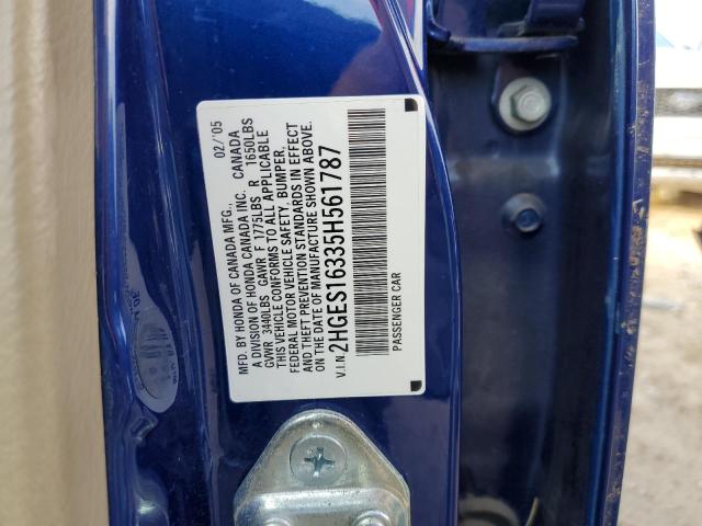 2HGES16335H561787 - 2005 HONDA CIVIC DX VP BLUE photo 12