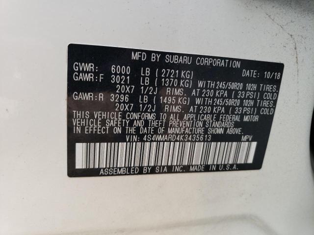 4S4WMARD4K3435613 - 2019 SUBARU ASCENT TOURING WHITE photo 13