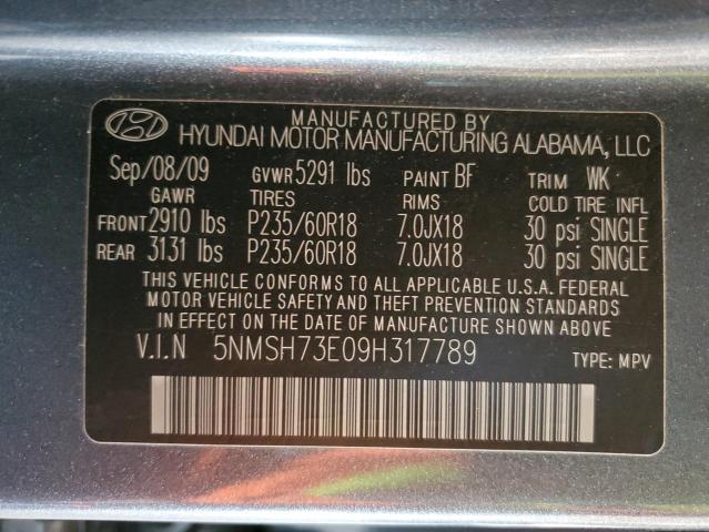 5NMSH73E09H317789 - 2009 HYUNDAI SANTA FE SE GRAY photo 12