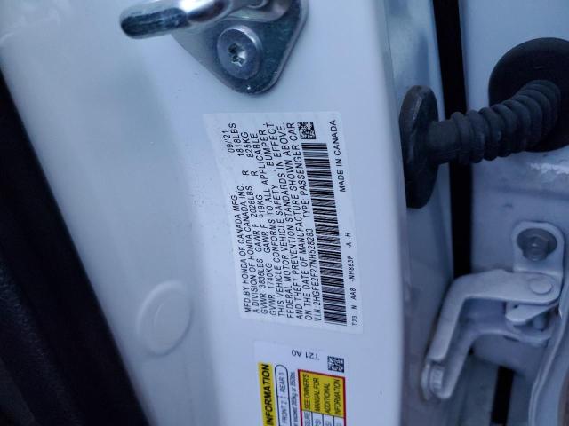 2HGFE2F27NH528283 - 2022 HONDA CIVIC LX WHITE photo 13