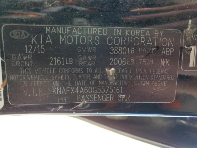 KNAFX4A60G5575161 - 2016 KIA FORTE LX BLACK photo 12