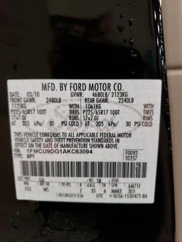 1FMCU9DG1AKC63094 - 2010 FORD ESCAPE XLT BLACK photo 13