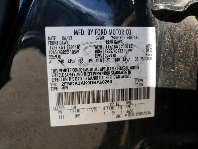 2FMDK3AK9DBA60260 - 2013 FORD EDGE SPORT BLACK photo 12