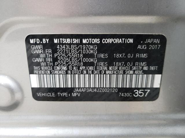 JA4AP3AU4JZ002120 - 2018 MITSUBISHI OUTLANDER ES SILVER photo 13