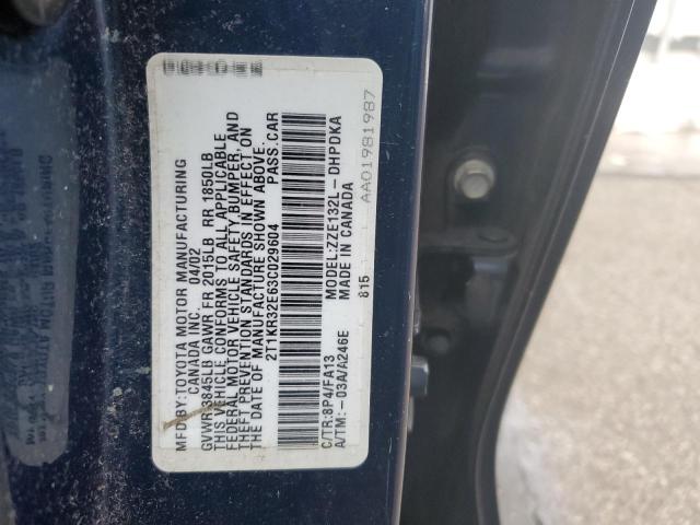 2T1KR32E63C029604 - 2003 TOYOTA MATRIX XR Bleu photo 12