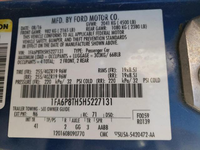 1FA6P8TH5H5227131 - 2017 FORD MUSTANG BLUE photo 13