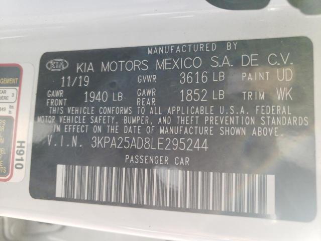 3KPA25AD8LE295244 - 2020 KIA RIO LX WHITE photo 12