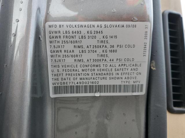 WVGBE77L49D021602 - 2009 VOLKSWAGEN TOUAREG 2 V6 GRAY photo 13