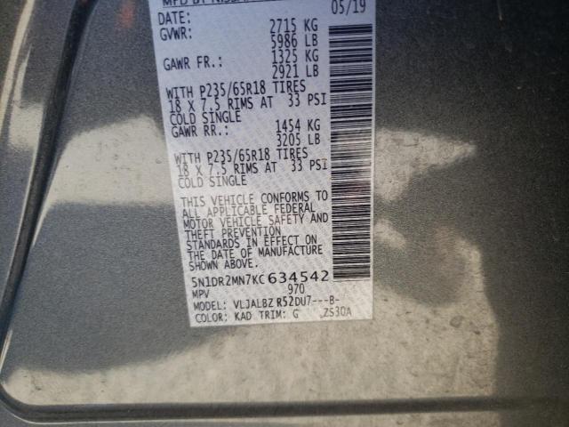 5N1DR2MN7KC634542 - 2019 NISSAN PATHFINDER S 灰色 照片 14