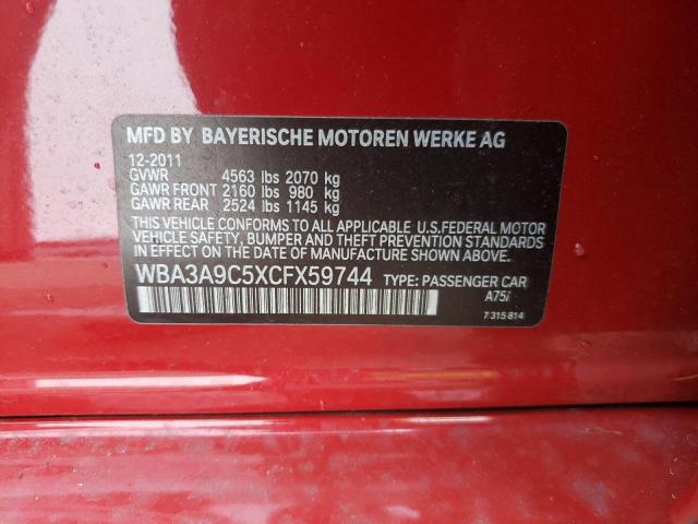 WBA3A9C5XCFX59744 - 2012 BMW 335 I RED photo 12