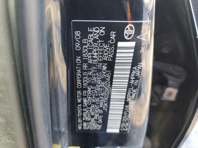 JTDKT903295224451 - 2009 TOYOTA YARIS BLACK photo 12