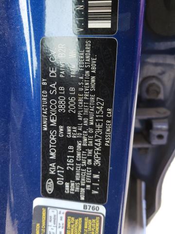 3KPFK4A73HE115427 - 2017 KIA FORTE LX BLUE photo 13