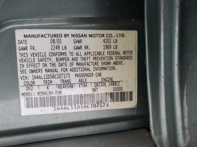 1N4AL11D56C107173 - 2006 NISSAN ALTIMA S GREEN photo 12