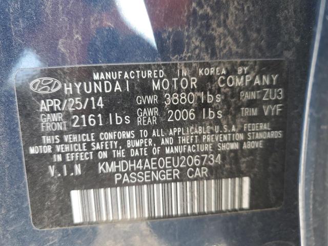 KMHDH4AE0EU206734 - 2014 HYUNDAI ELANTRA SE BLUE photo 13