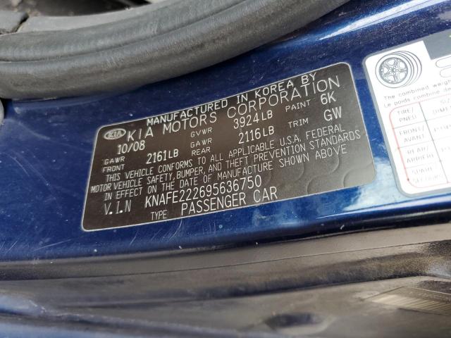 KNAFE222695636750 - 2009 KIA SPECTRA EX BLUE photo 12