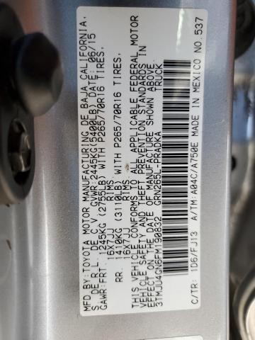 3TMJU4GN6FM190832 - 2015 TOYOTA TACOMA DOUBLE CAB PRERUNNER SILVER photo 12