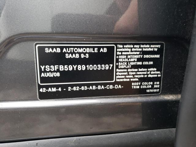 YS3FB59Y891003397 - 2009 SAAB 9-3 2.0T CHARCOAL photo 12