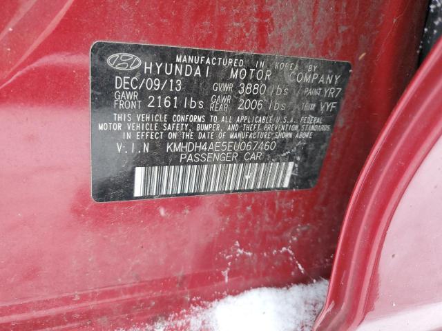 KMHDH4AE5EU067460 - 2014 HYUNDAI ELANTRA SE RED photo 12