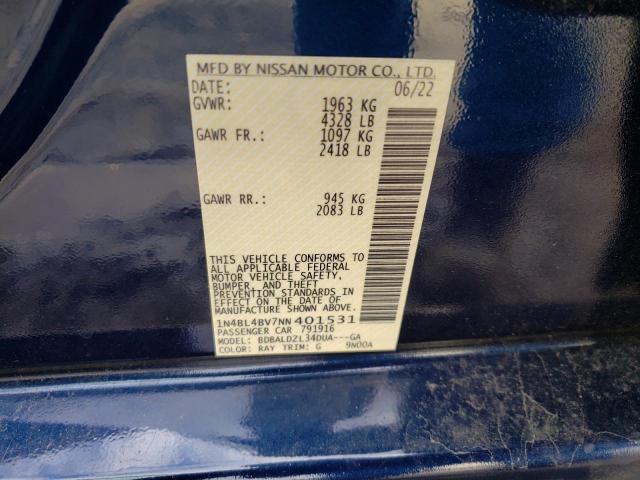 1N4BL4BV7NN401531 - 2022 NISSAN ALTIMA S BLUE photo 12