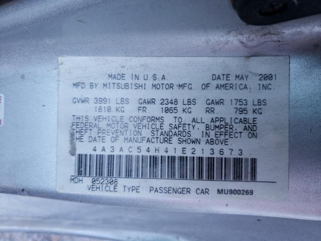 4A3AC54H41E213673 - 2001 MITSUBISHI ECLIPSE GT SILVER photo 12