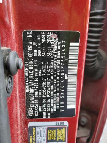 5XYKTCA6XFG651630 - 2015 KIA SORENTO LX RED photo 12