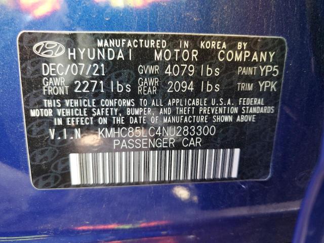 KMHC85LC4NU283300 - 2022 HYUNDAI IONIQ SEL BLUE photo 12