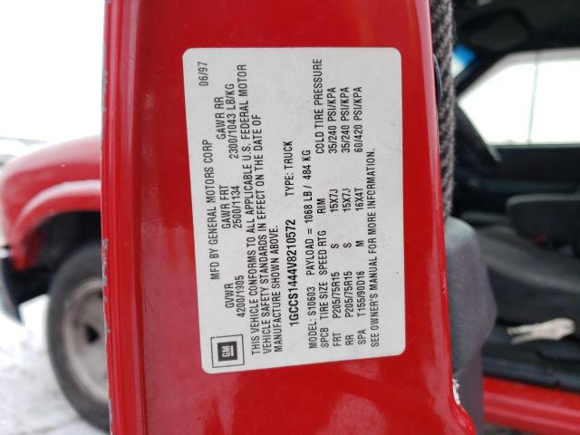 1GCCS1444V8210572 - 1997 CHEVROLET S TRUCK S1 RED photo 12