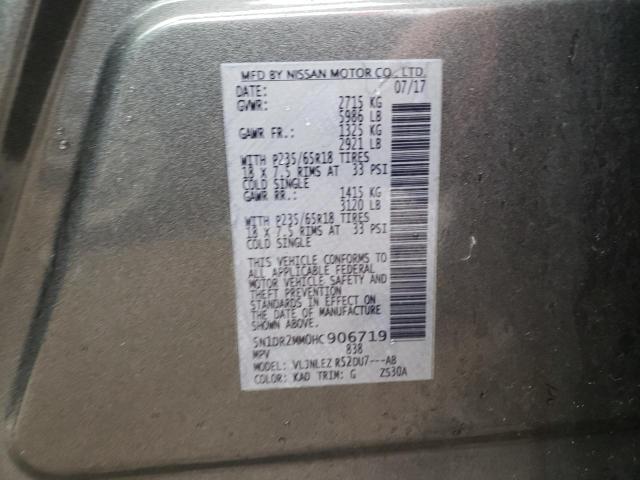 5N1DR2MM0HC906719 - 2017 NISSAN PATHFINDER S GRAY photo 12