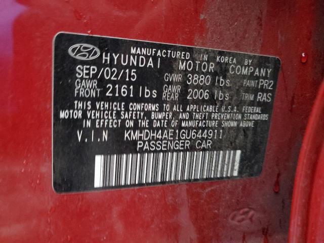 KMHDH4AE1GU644911 - 2016 HYUNDAI ELANTRA SE RED photo 12