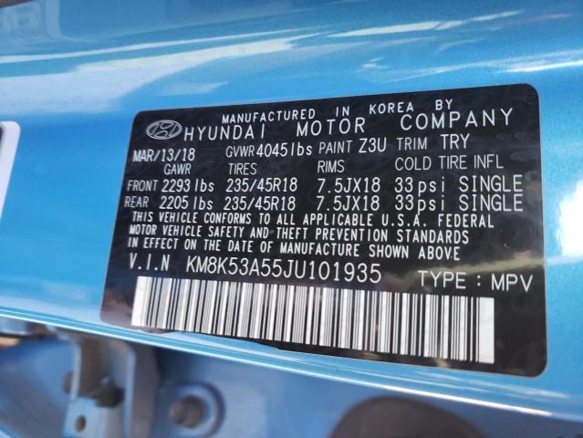 KM8K53A55JU101935 - 2018 HYUNDAI KONA ULTIMATE BLUE photo 13