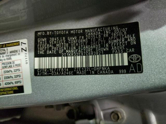 2T1KR32EX7C683821 - 2007 TOYOTA COROLLA MA XR SILVER photo 13
