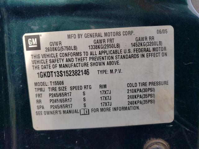 1GKDT13S152382146 - 2005 GMC ENVOY GREEN photo 13