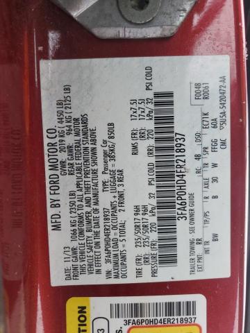 3FA6P0HD4ER218937 - 2014 FORD FUSION SE RED photo 12