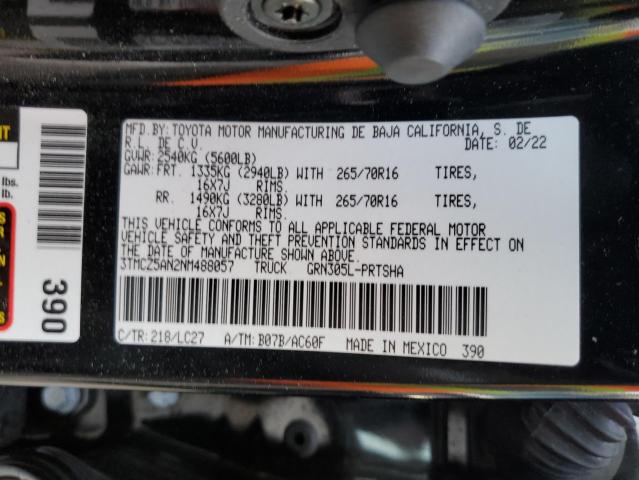 3TMCZ5AN2NM488057 - 2022 TOYOTA TACOMA DOU BLACK photo 12