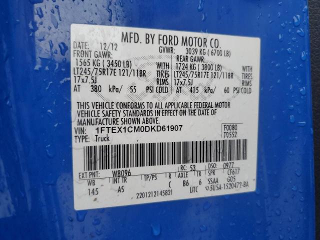 1FTEX1CM0DKD61907 - 2013 FORD F150 SUPER CAB BLUE photo 12