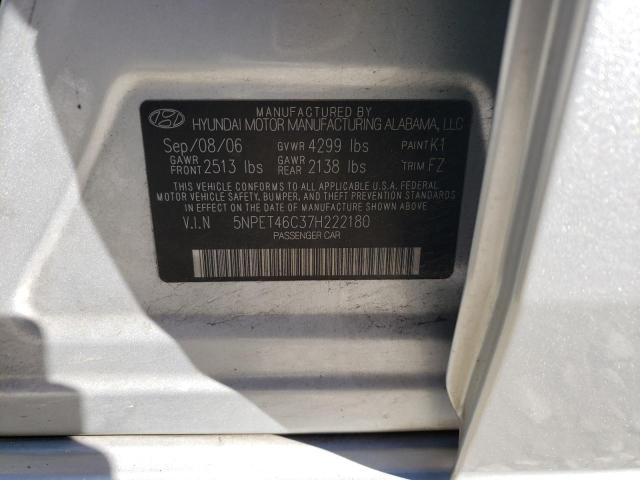 5NPET46C37H222180 - 2007 HYUNDAI SONATA GLS SILVER photo 12