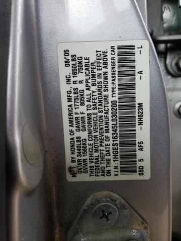 1HGES16345L030200 - 2005 HONDA CIVIC DX VP Gümüş foto 12