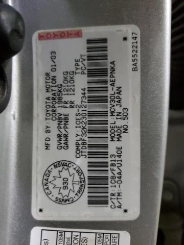 JTDBF32K230127344 - 2003 TOYOTA CAMRY LE SILVER photo 12