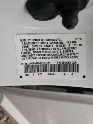 2HGFA1F68BH541841 - 2011 HONDA CIVIC LX-S Blanc photo 10