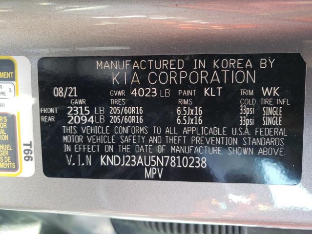 KNDJ23AU5N7810238 - 2022 KIA SOUL LX GRAY photo 13