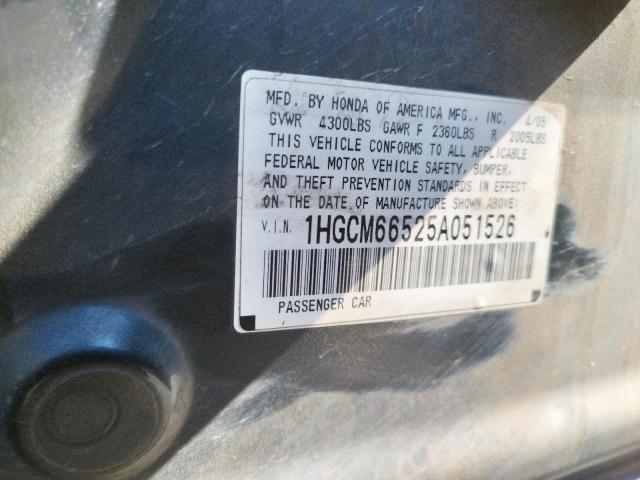 1HGCM66525A051526 - 2005 HONDA ACCORD EX CHARCOAL photo 10