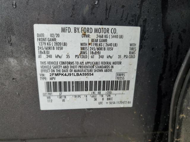 2FMPK4J91LBA59554 - 2020 FORD EDGE SEL GRAY photo 13