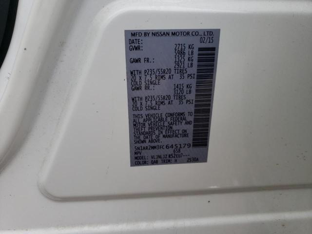 5N1AR2MM3FC645179 - 2015 NISSAN PATHFINDER S WHITE photo 13