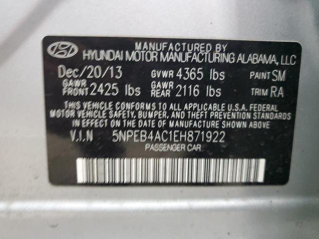 5NPEB4AC1EH871922 - 2014 HYUNDAI SONATA GLS GRAY photo 13