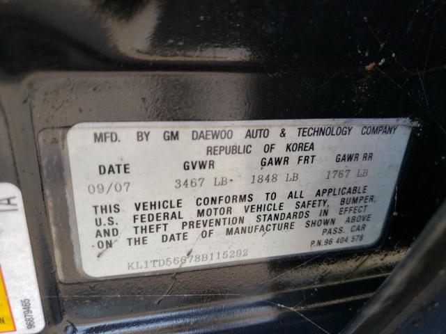 KL1TD56678B115292 - 2008 CHEVROLET AVEO BASE Qara foto 12