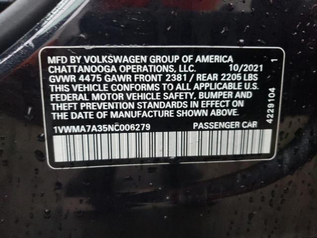 1VWMA7A35NC006279 - 2022 VOLKSWAGEN PASSAT R-LINE Қара фото 12