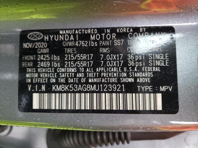 KM8K53AG8MU123921 - 2021 HYUNDAI KONA ULTIM GRAY photo 12